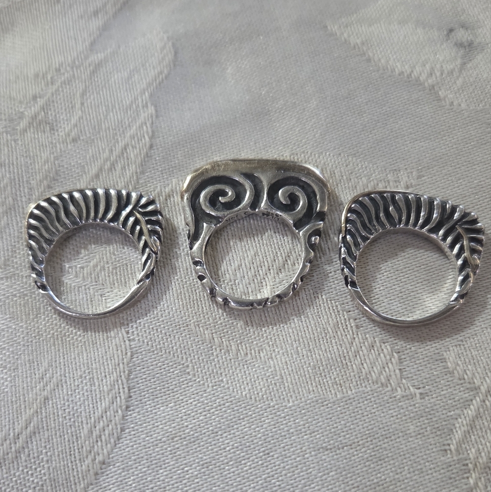 Dian Malouf Set of 3 Stack Rings, SS & 14k, Size 5.25 - Picture 2 of 16